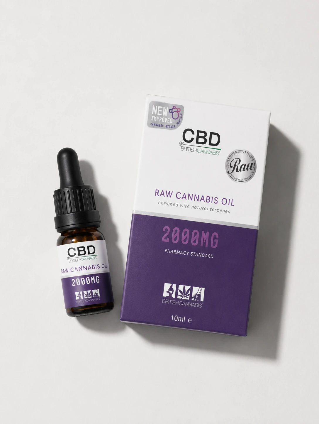 CBD by British Cannabis raw cannabis oil 2000mg bottle and carton
